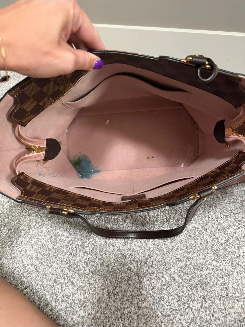 Louis Vuitton Brown Checkered Tote with Pink Panel - Picture 3 of 7